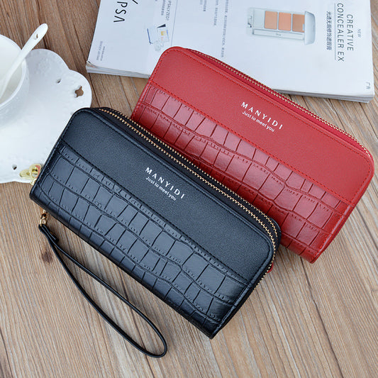 Women's Double Zipper Mobile Fashion Crocodile Pattern Phone Bags