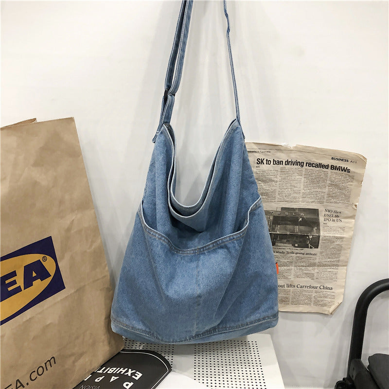 Women's Style Denim Canvas Korean Retro College Leisure Shopping Backpacks