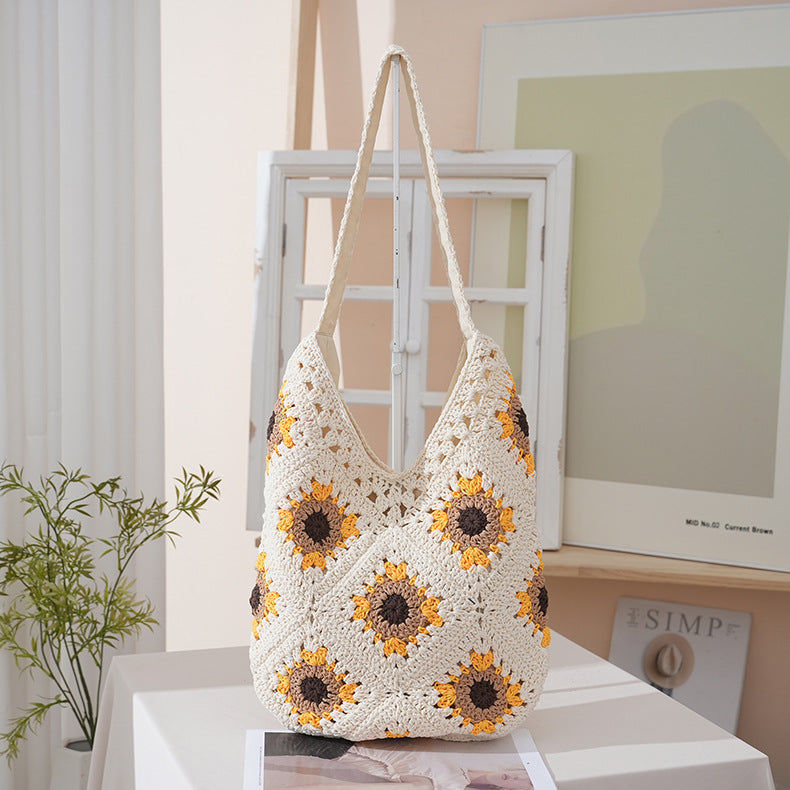 Women's Artistic Woven Mori Leisure Handmade Crochet Underarm Vacation Style Bags