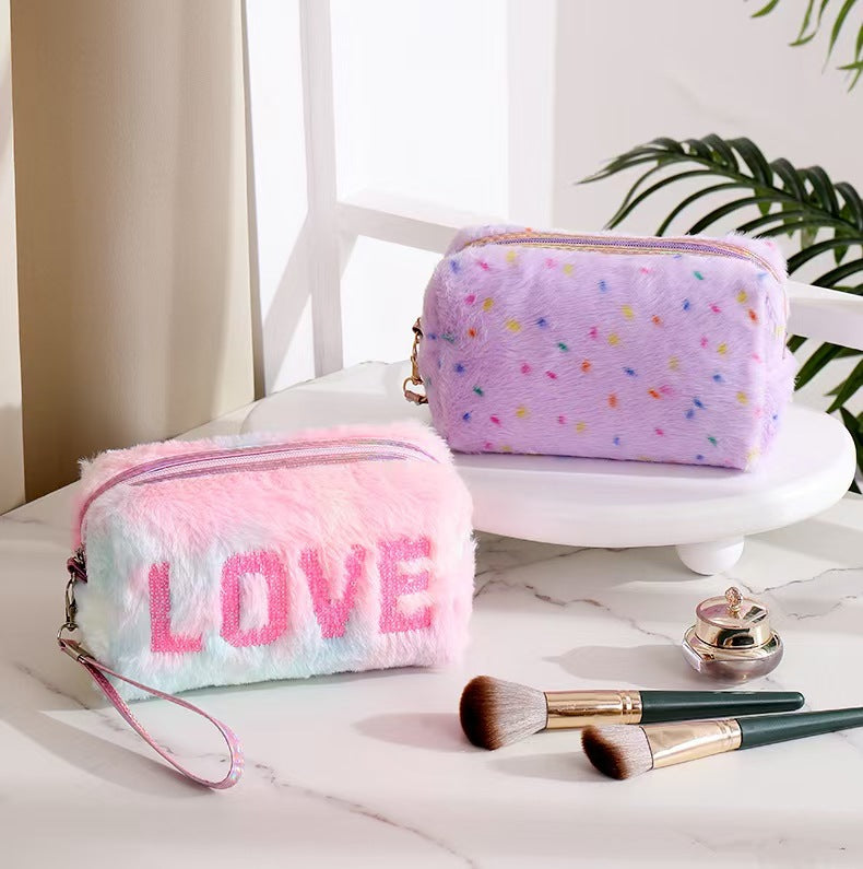 Beautiful Embroidered Cute Plush Storage Portable Bags