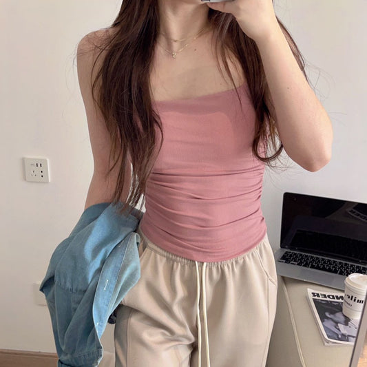 Women's Small Sling Chest Pad One-piece Bandeau Pleated Bottoming Bras