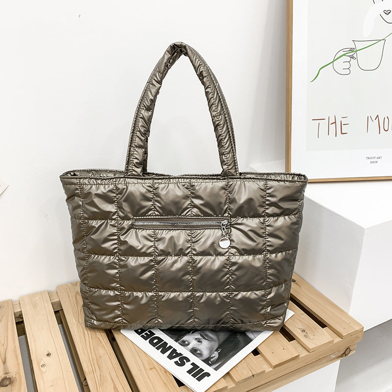 Korean Down Fashion Diamond Embroidery Thread Winter Cotton Women's Shoulder Bag