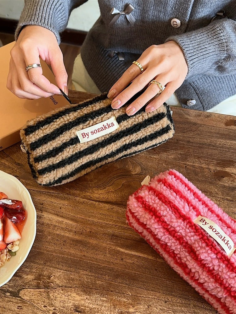 Plush Pencil Large Capacity Color Polka Cosmetic Bags