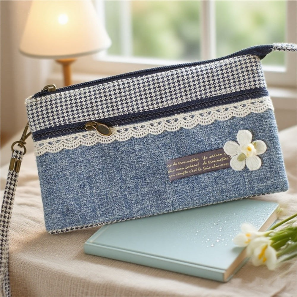 Women's Plain Hemp Double Pull Storage Clutch Bags