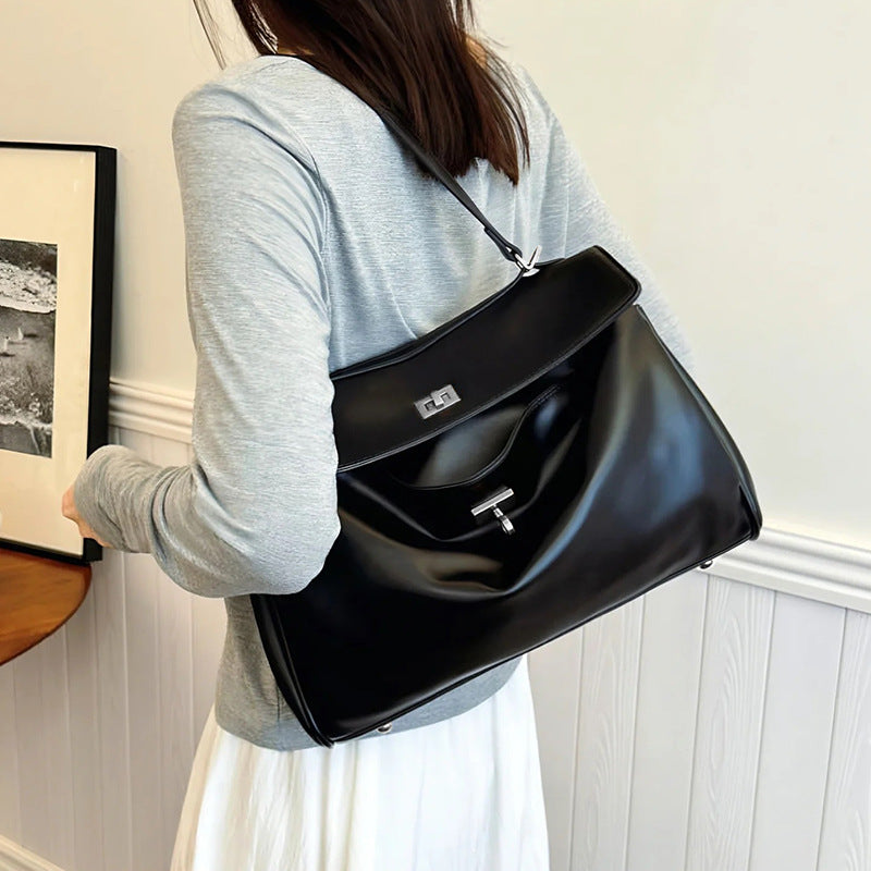 Women's Genuine Leather Strict Retro Soft Large Capacity Commuter Underarm Tote Bags