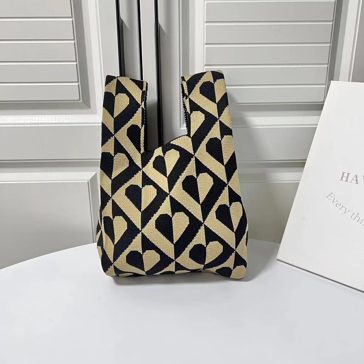With Hearts Knitted Portable Storage Korean Bags