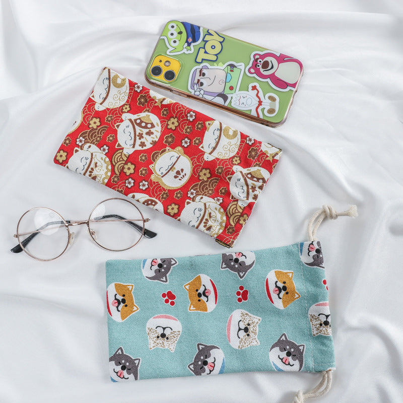 Portable Printing Canvas Jewelry Drawstring Pocket Coin Purses