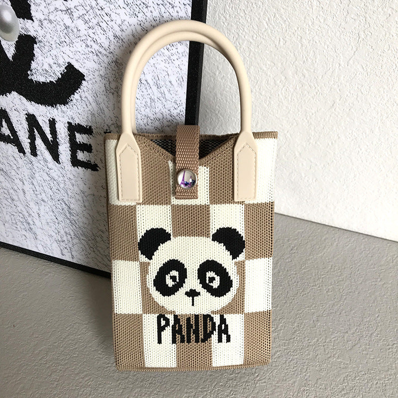Women's Korean Style Panda Knitted Personal Leisure Handbags