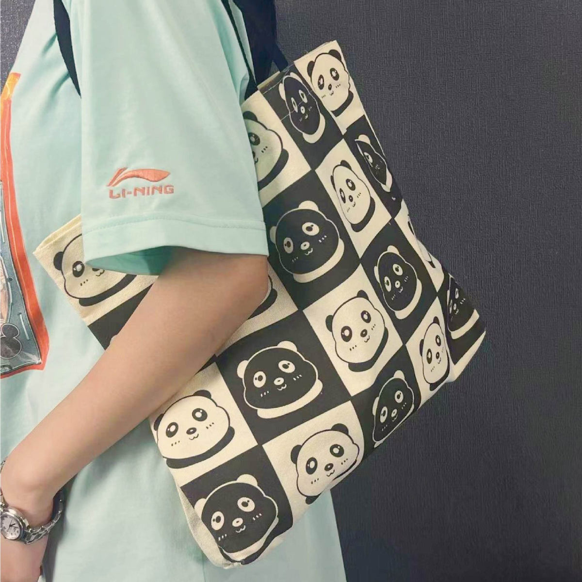 Women's Portable Large Capacity Black White Panda Head Bags