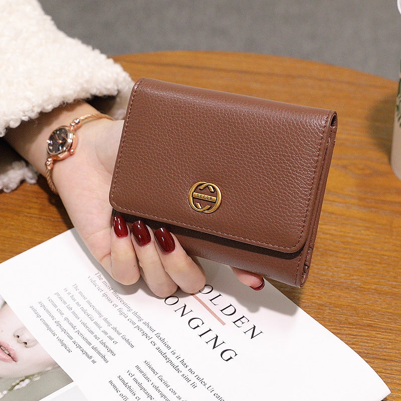 Women's Leather Folding Fashion Simple Cowhide Three Fold Ladies Wallet