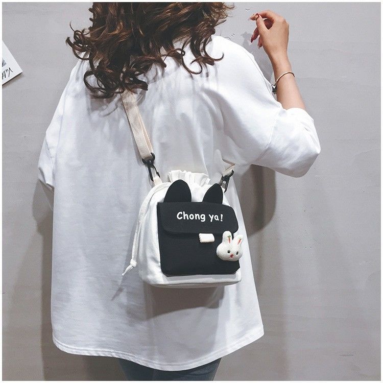Cute Korean Style Color Matching Canvas Women's Messenger Bag