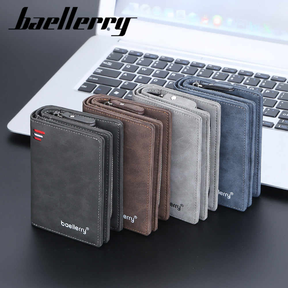 Men's Short Zipper Hasp Matte Leather Men's Wallet