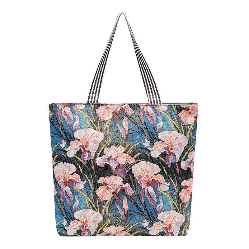 Women's Large Capacity Totes Gold Silk Embroidered Canvas Creative Women's Shoulder Bag