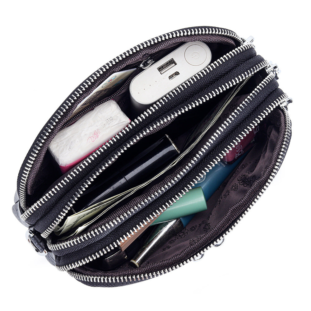 Women's Genuine Leather Fashionable Large Capacity Zip Small Square Bags