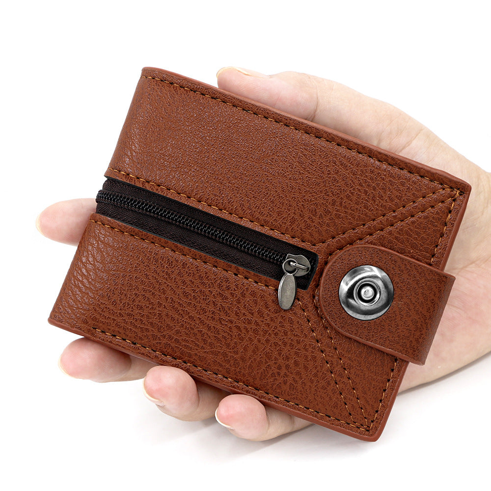 Men's Short Simple Magnetic Snap With Zipper Pocket Multiple Men's Wallets
