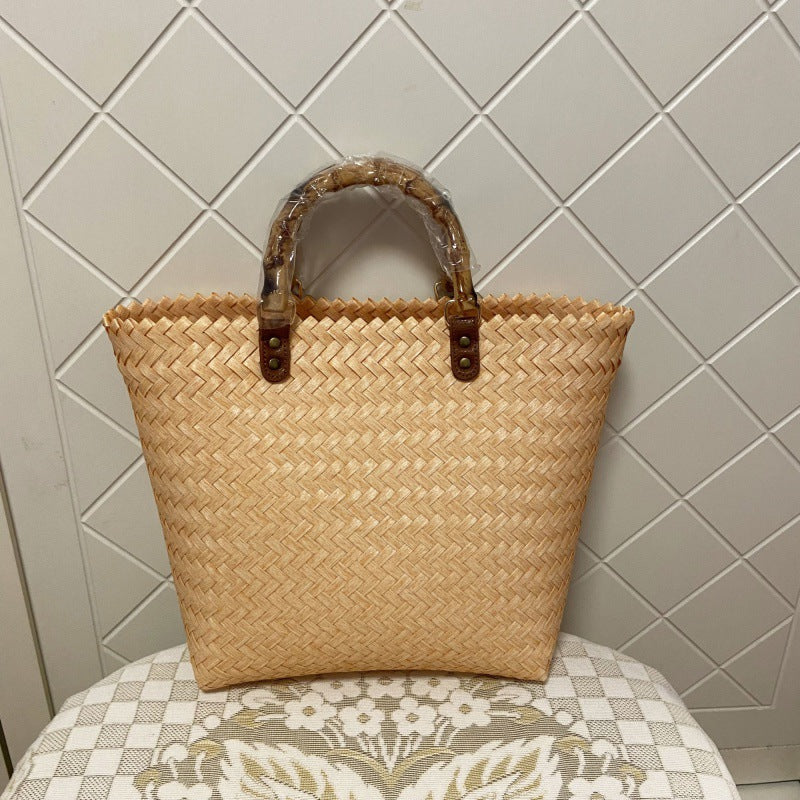 Women's Oil Painting Mori Style Woven Large Handbags