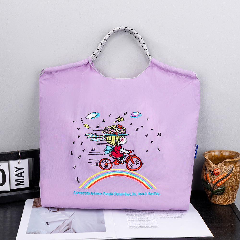 Women's Summer Needle Embroidery Nylon Large Capacity Shoulder Bags
