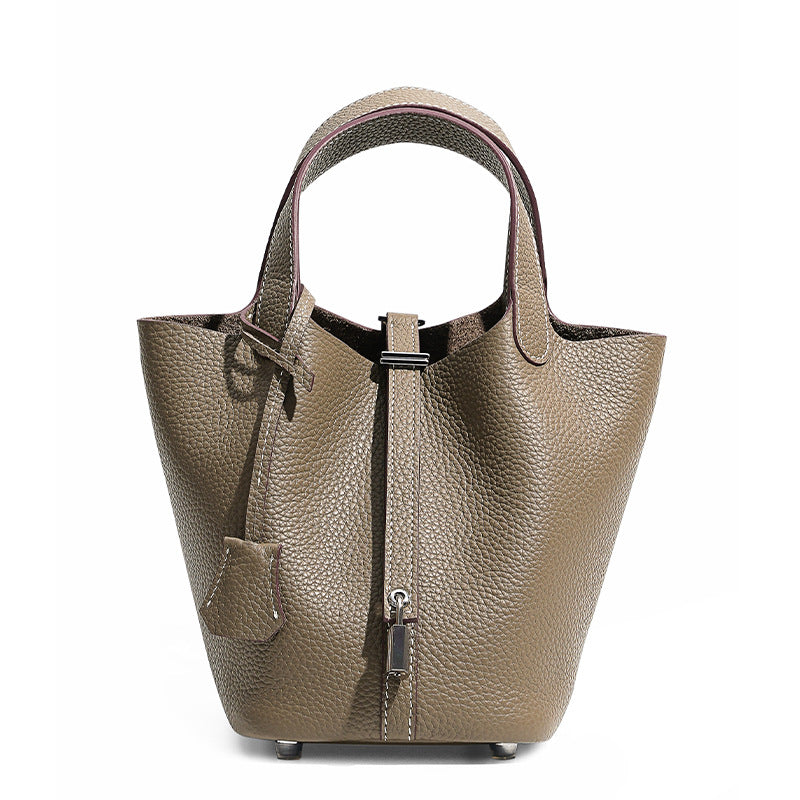 Women's Cowhide Niche Basket Leather Large Capacity Handbags