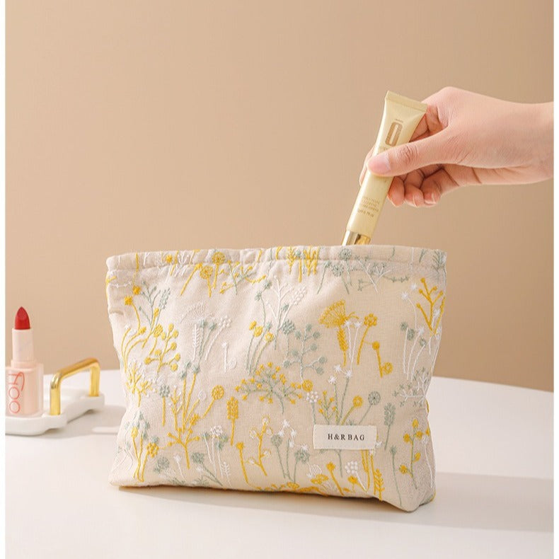 Embroidery Hand-held Portable Canvas Storage Skin Handbags