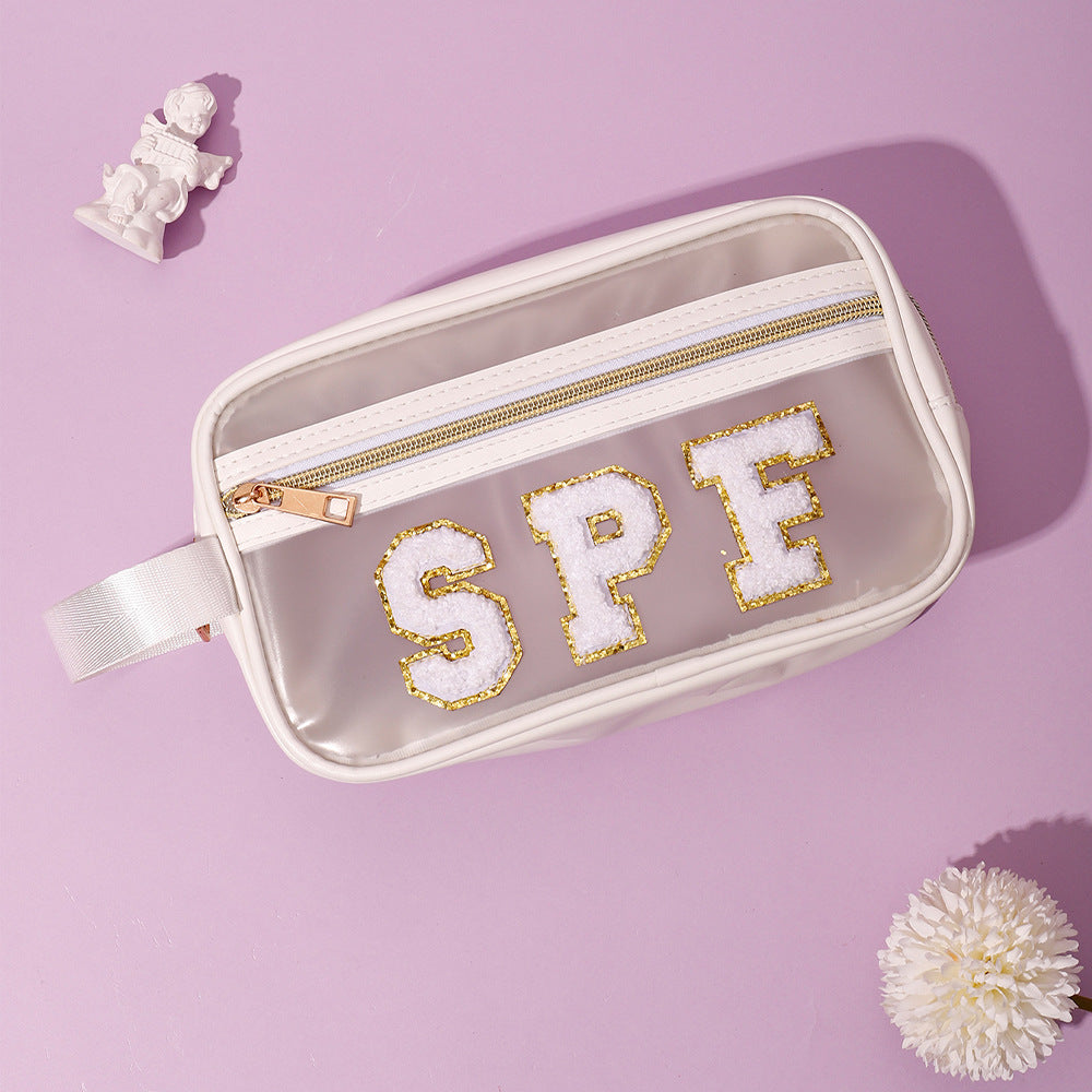 Transparent Hand Embroidered Letter Portable Cosmetics Bags