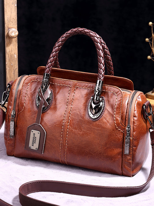 Women's Fashion Plaid Contrast Color Weave Portable Handbags