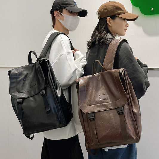 Leather Retro Leisure Solid Color Large Backpacks