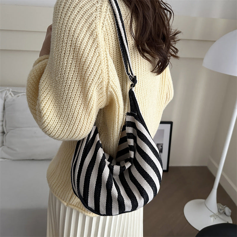 Women's Retro Literary Simplicity Fresh Striped Canvas Personal Leisure Fashion Handbags