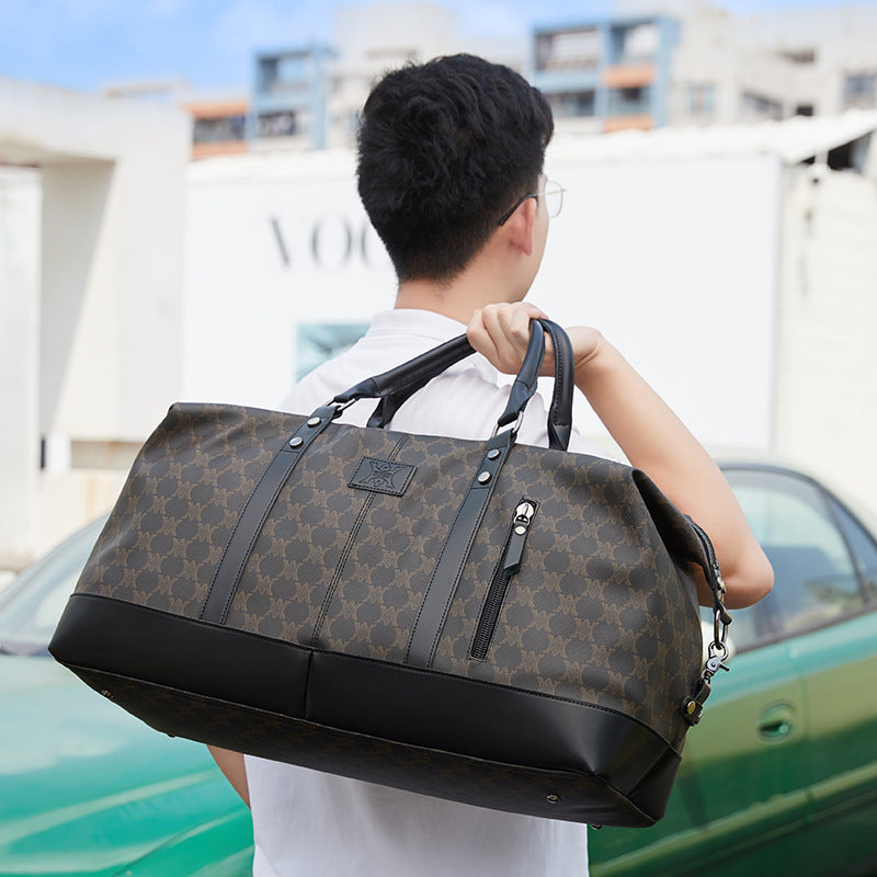 Men's Printed Leather Canvas Traveling Supplies Fitness Travel Bags