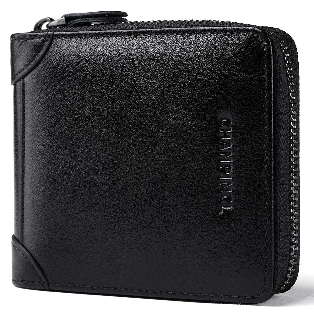 Men's Boxed First Layer Cowhide Pocket Zipper Men's Wallets