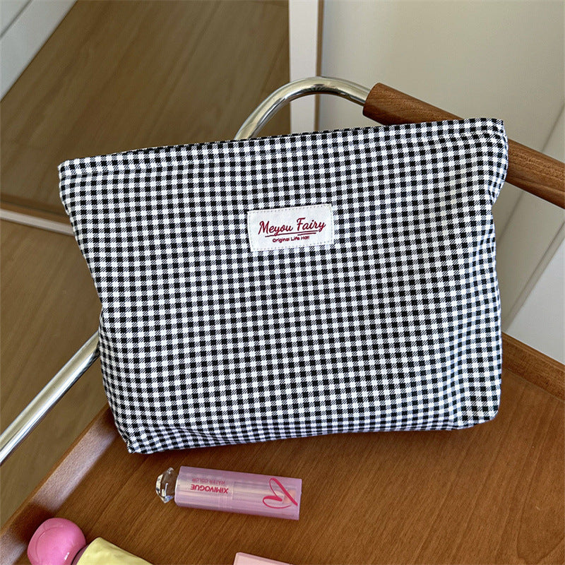 Simple Plaid Printed Niche Buggy Toiletry Makeup Bag