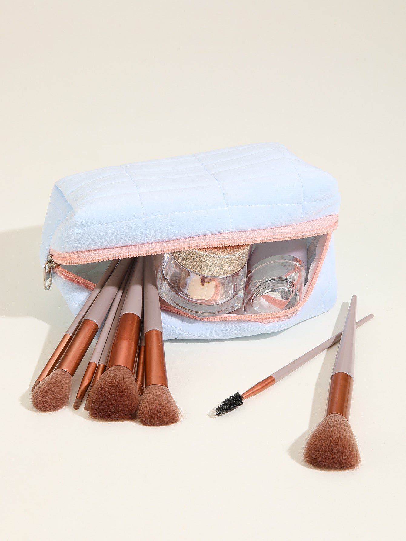 Solid Color Buggy Portable Large Capacity Plaid Cosmetic Bags