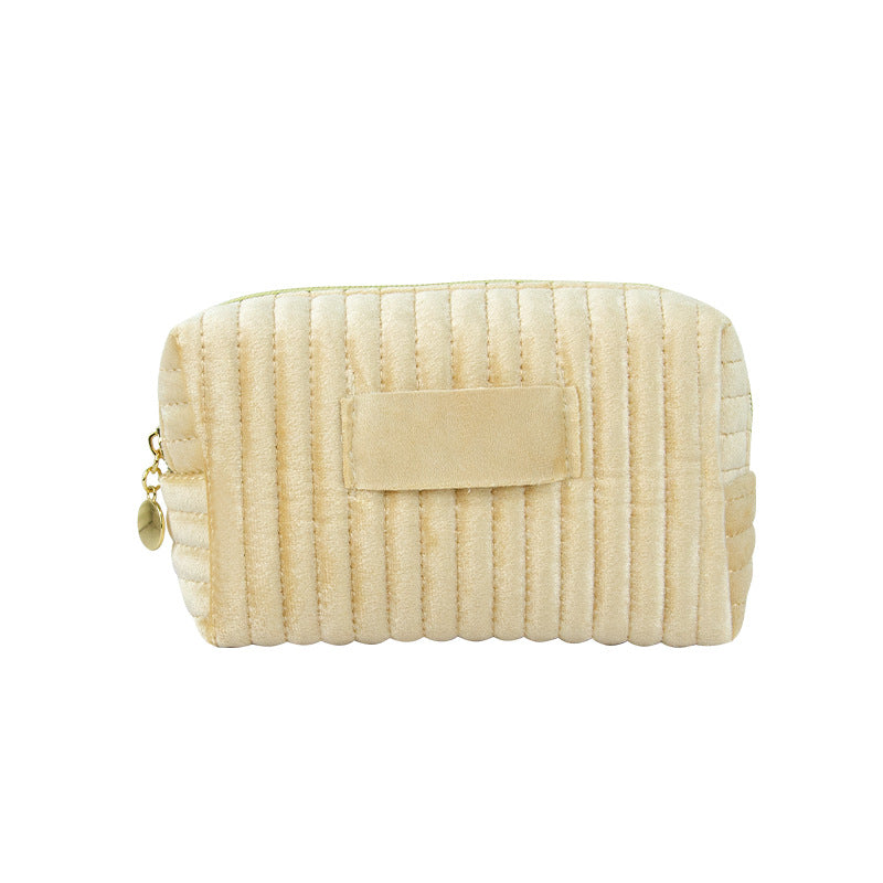 Popular Quilted Vertical Pattern Veet Cloth Toiletry Makeup Bag