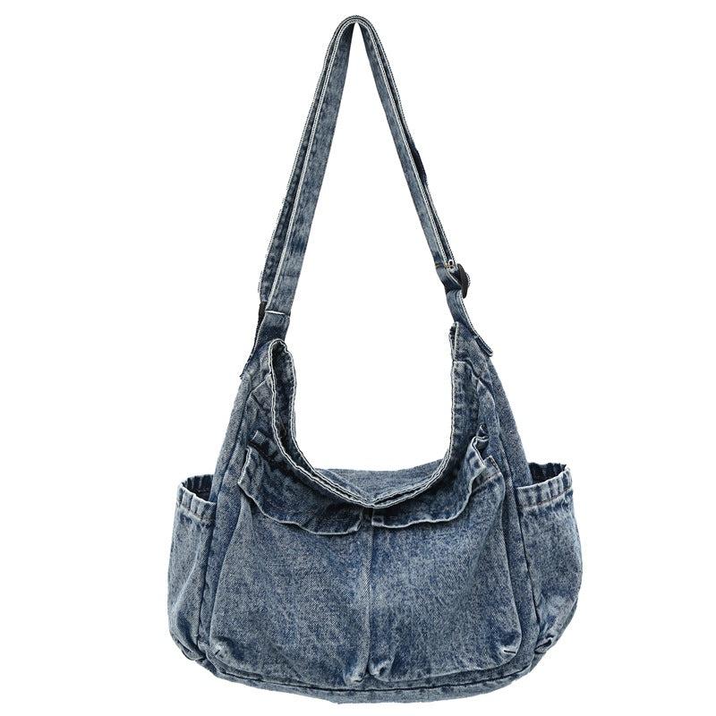 Women's Tooling Style Denim Canvas Large Capacity Class Tote Bags
