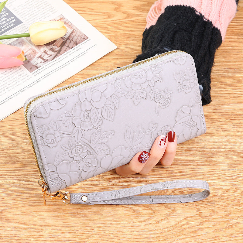 Women's Long Zipper Mobile Embossed Design Large Handbags