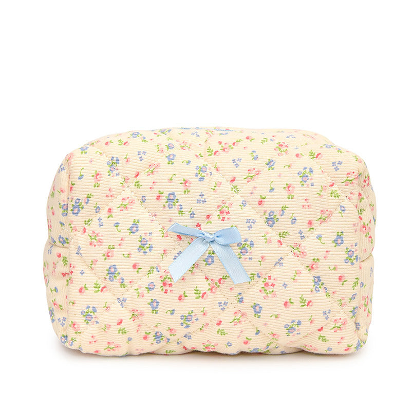Striped Floral Cotton Embroidery Thread Plaid Makeup Bag