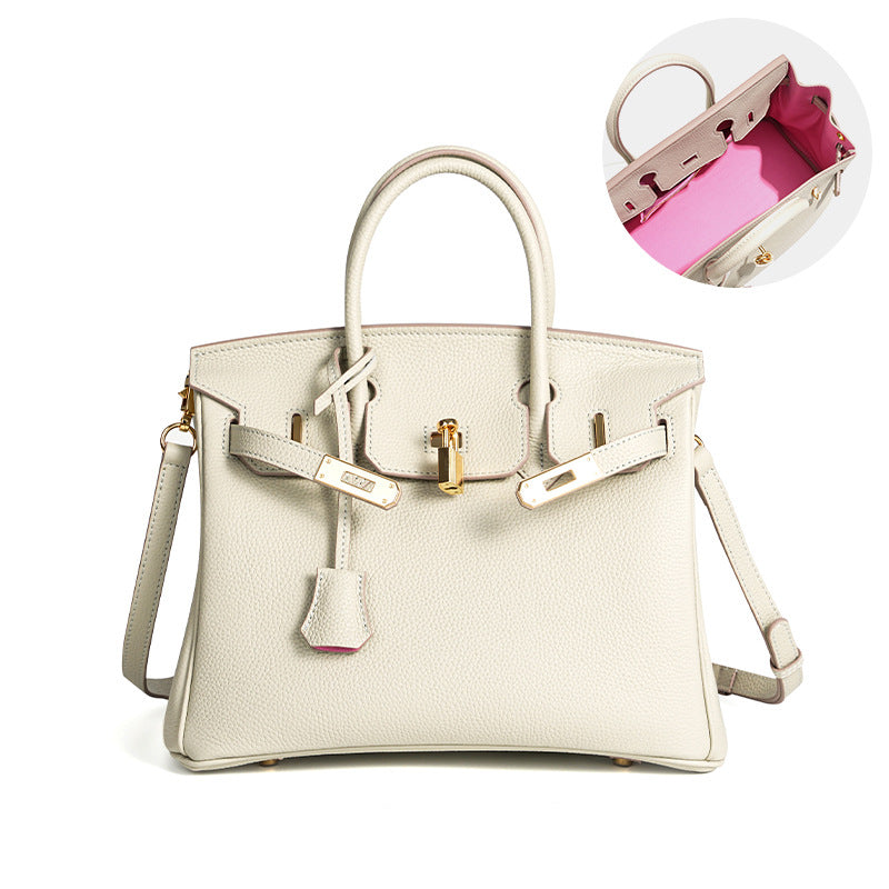 Women's Line First Layer Cowhide Handmade Litchi Grain Handbags