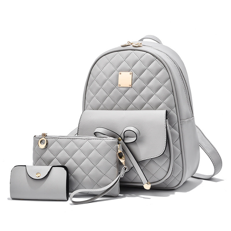 Women's Bow Trendy Rhombus Three-piece Set Backpacks