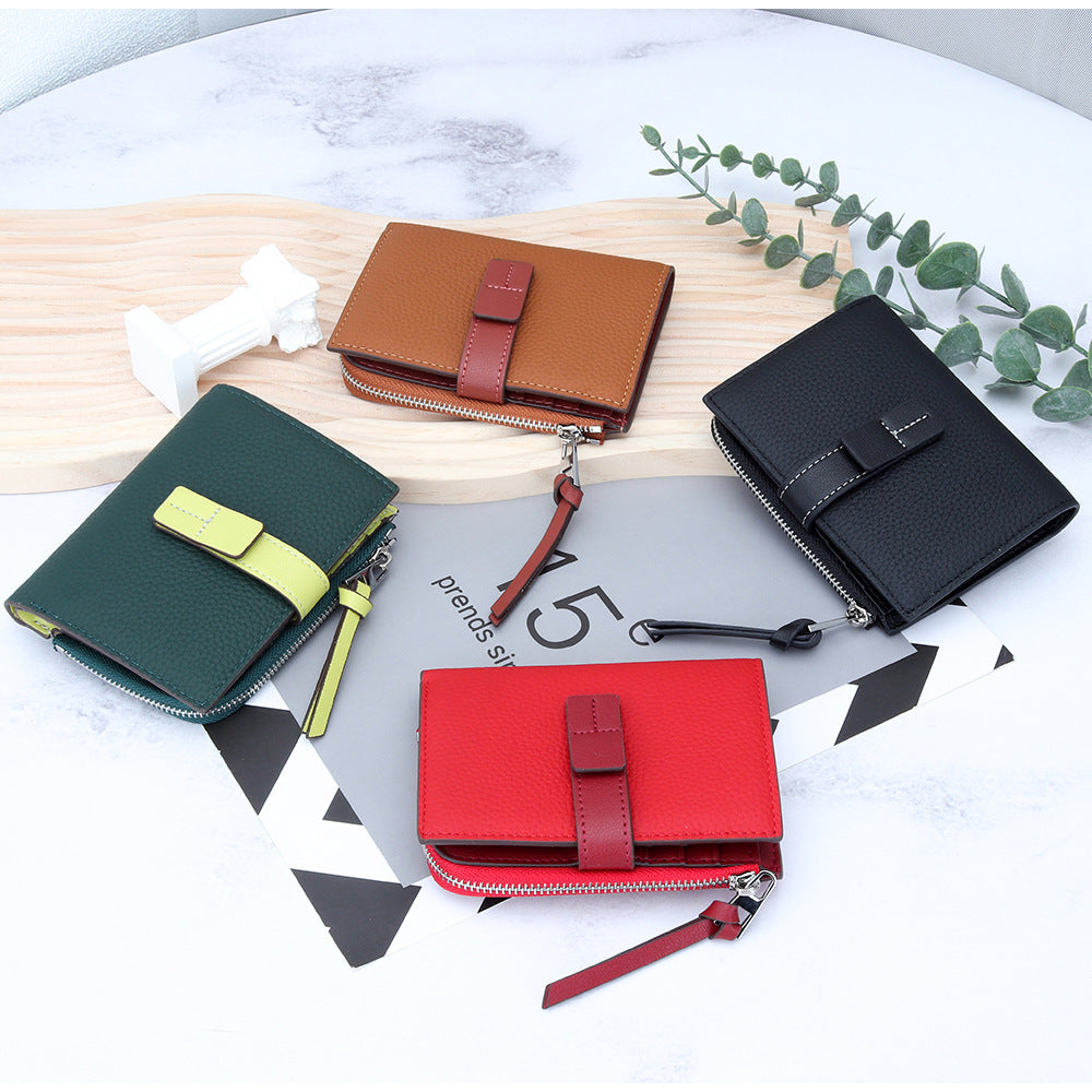 Women's Leather Short Fashion Color Contrast Thin Ladies Wallet