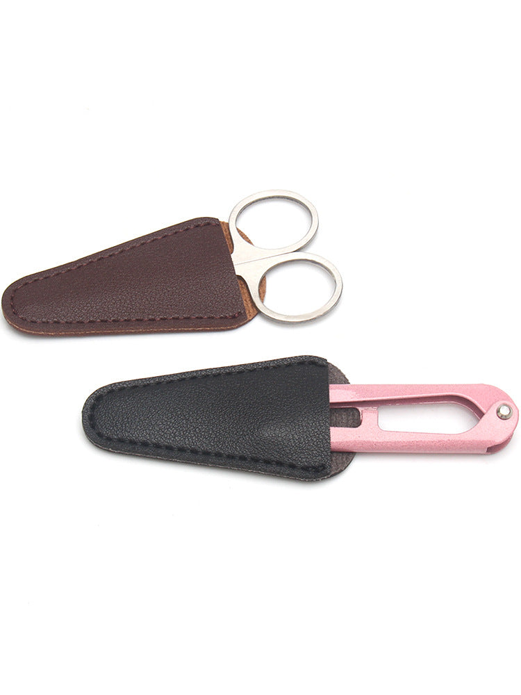 Portable Eyebrow Trimming Scissors Protective Leather Card Holder