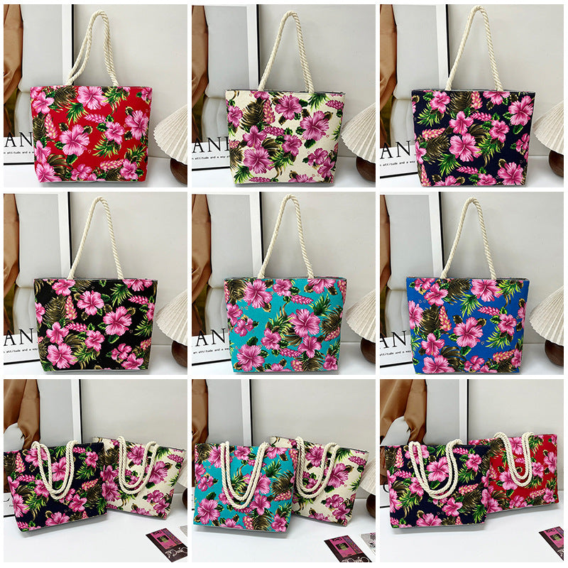 Women's Printed Canvas Flower Cloth Fashion Ethnic Style Large Capacity Women's Shoulder Bag