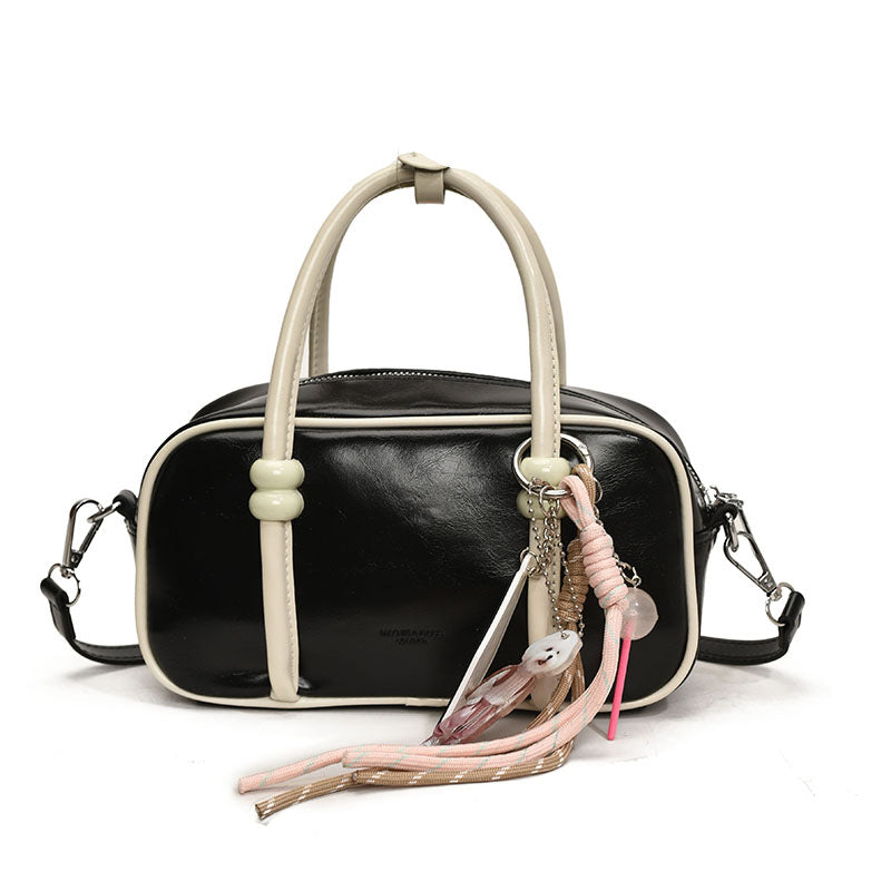 Women's Minimalist Fashion Bowling Color Block Oblique Women's Shoulder Bag