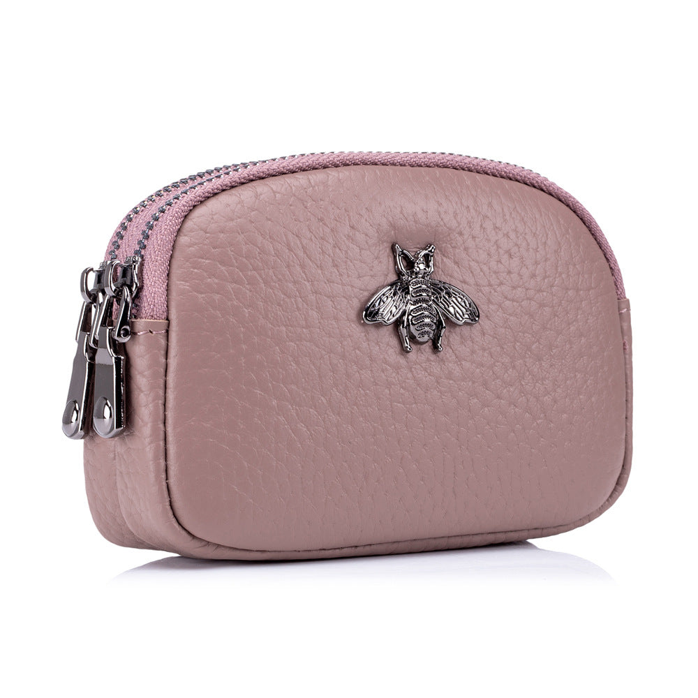 Women's Mini Cute Leather Double Zipper Pocket Bags