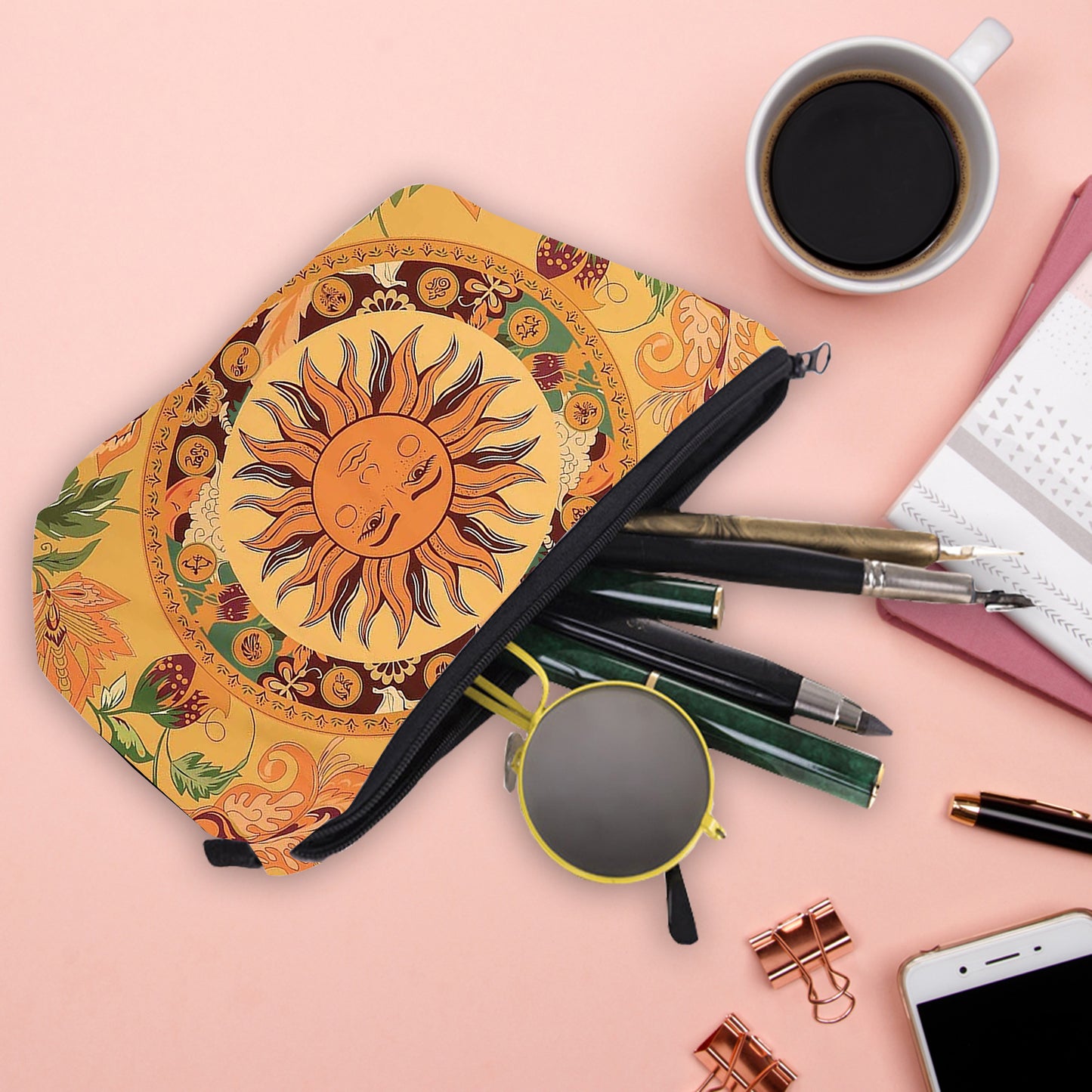 Women's Sunflower Pattern Clutch Multifunctional Toiletry Cosmetic Bags