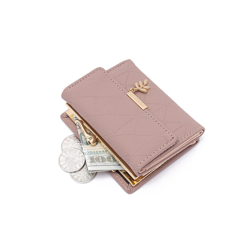 Women's Lady Simple Folding Rhombus Plaid High Texture Ladies Wallet