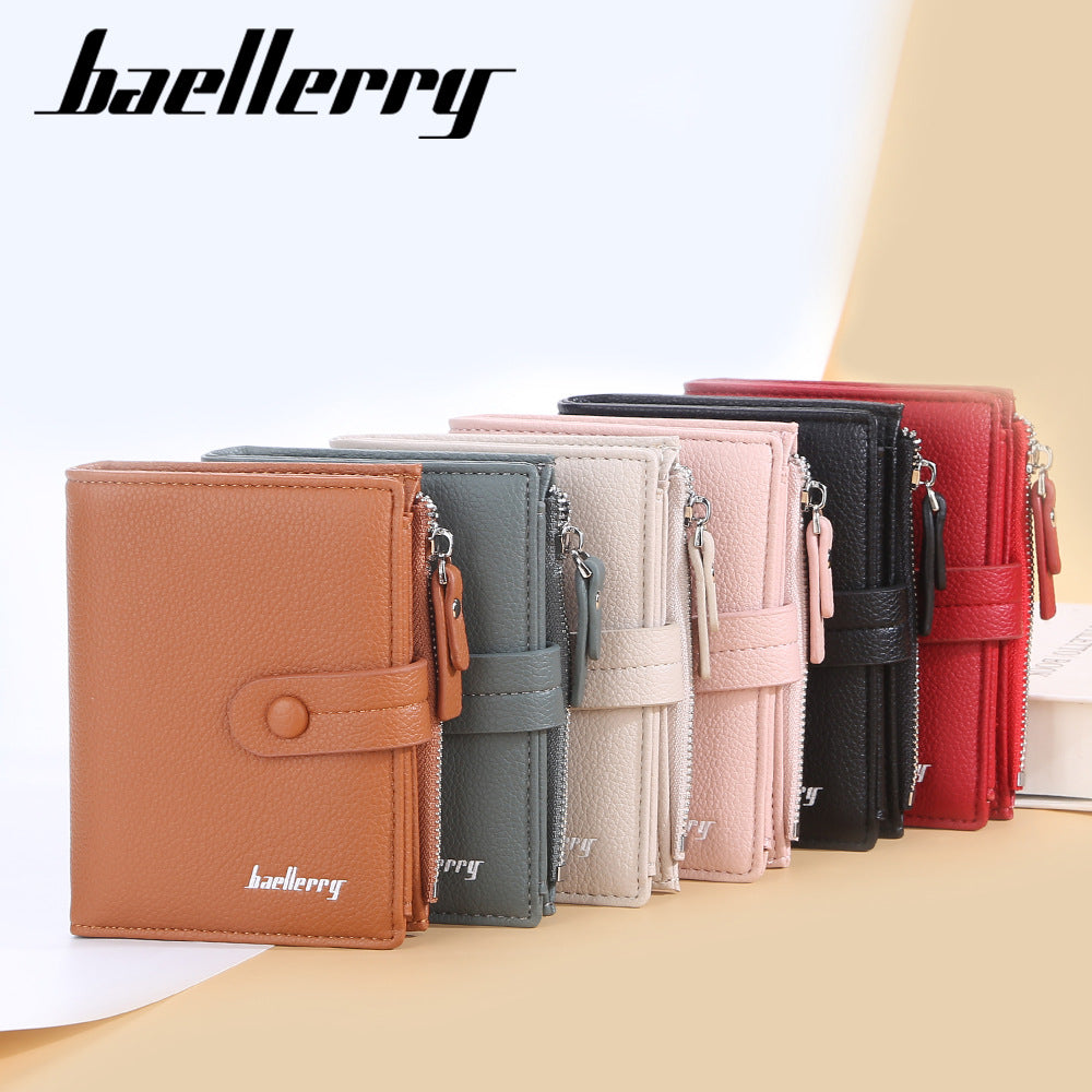 Women's Short Litchi Pattern Multiple Slots Hasp Ladies Wallet