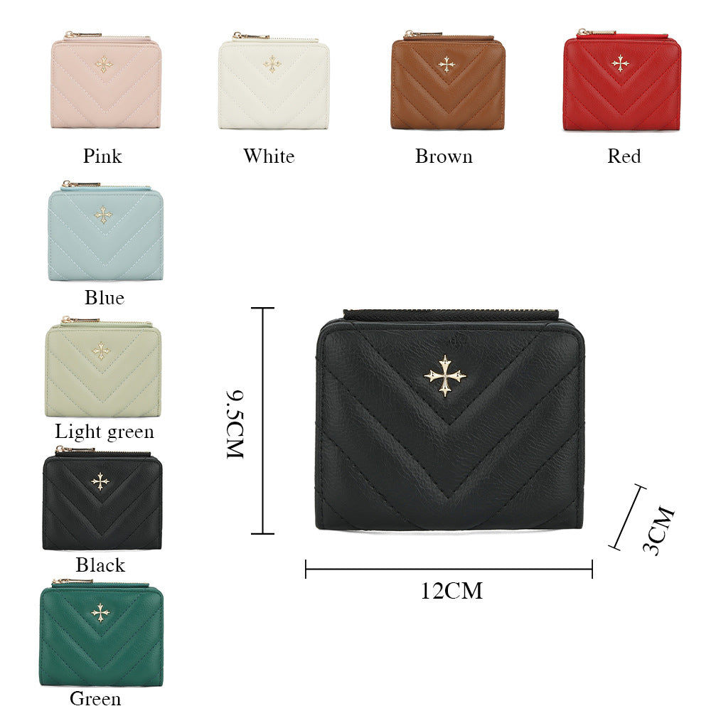 Women's Korean Short Zipper With Multi Stitching Ladies Wallet