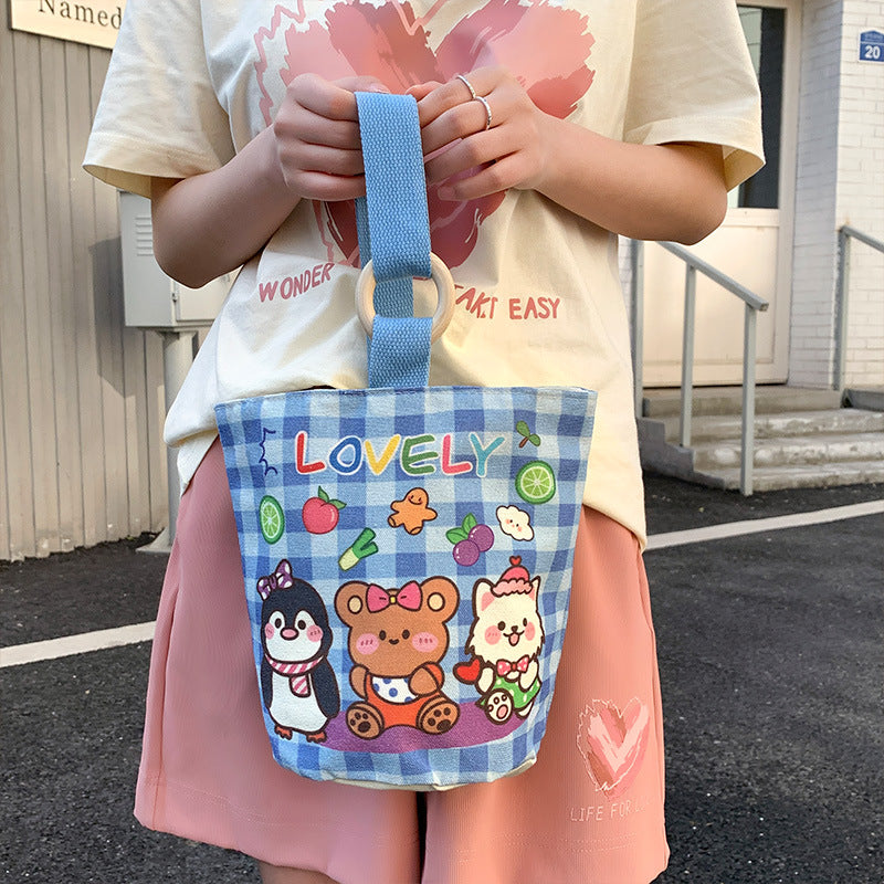 Cartoon Canvas Female Lunch Box Ethnic Handbags