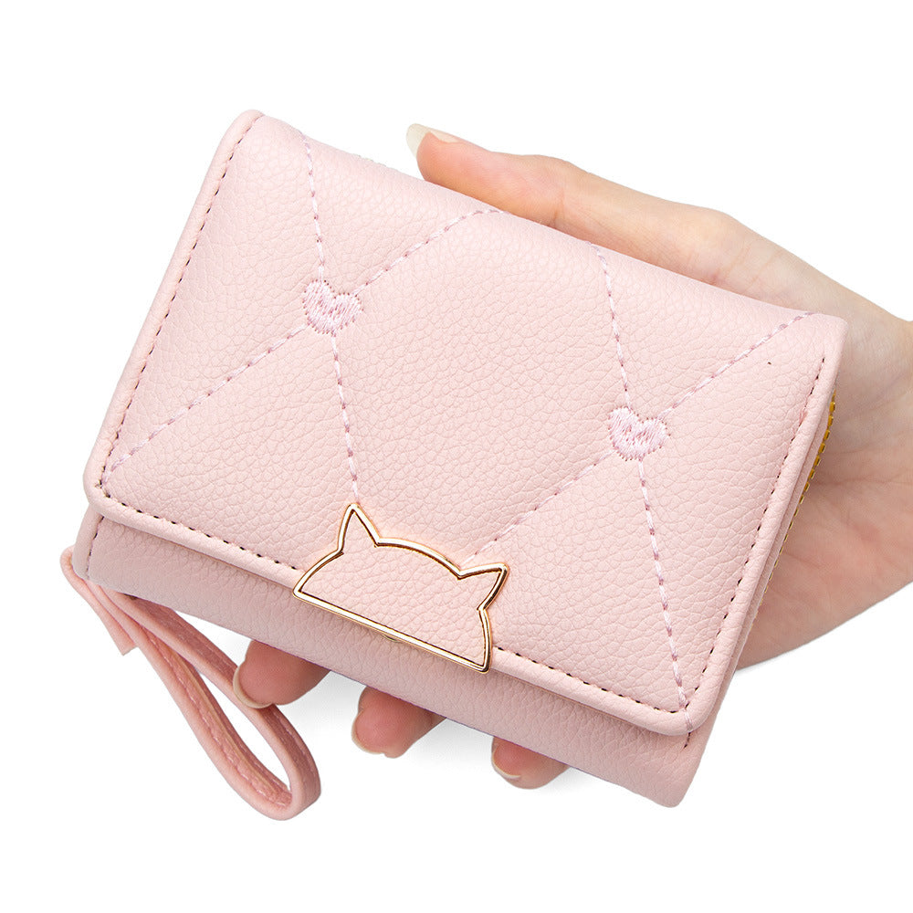 Women's Short Classic Style Simple Embroidered Love Ladies Wallet