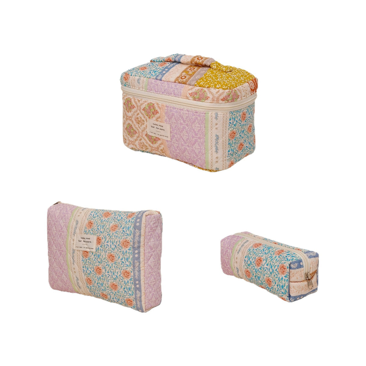 Floral Polyester Cotton Vertical Large Capacity Partition Makeup Bag