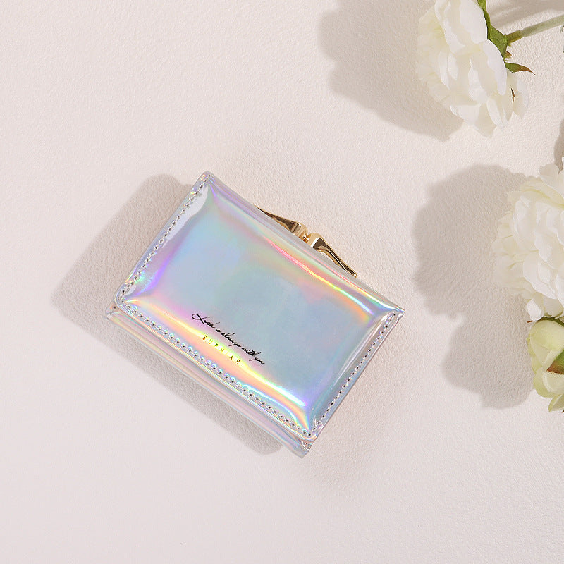 Mini Folding Snap-on Laser Leather Short Ladies Wallets